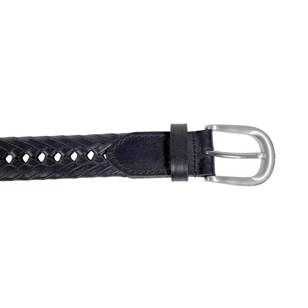 Wrangler Woven Braided Leather Belt Mens 38 Black Silver Buckle Classic Style